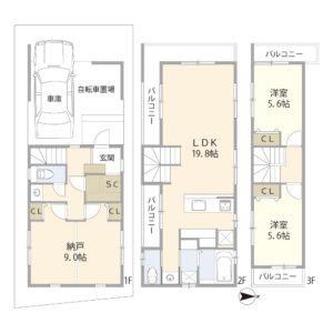 美住町売地3階建建物参考プラン
